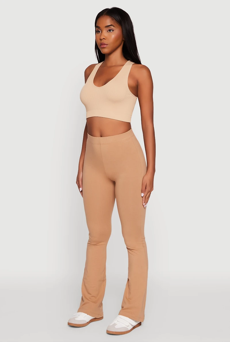Womens High Waisted Slim Bootcut Yoga Pants, Khaki, Size L
