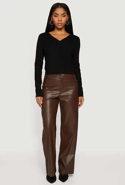 Solid Faux Leather Straight Leg Dress Pants