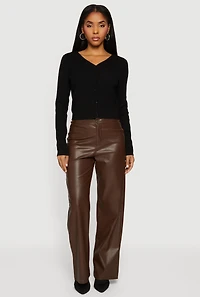 Solid Faux Leather Straight Leg Dress Pants