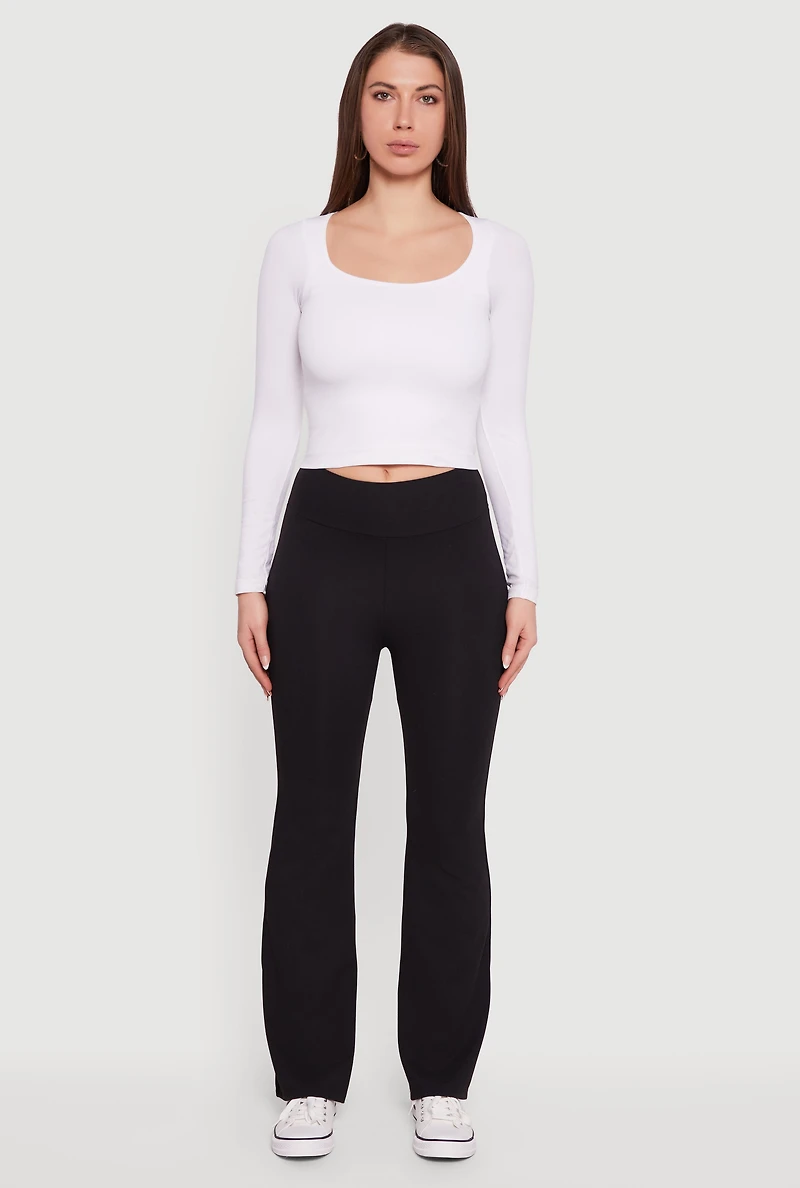 Womens Mid Rise Brushed Knit Bootcut Pants,