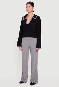 Womens Brushed Rib Knit Pull On Pants, Grey, Size L