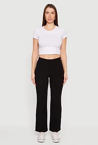 Brushed Ribbed Knit Straight Leg Pants