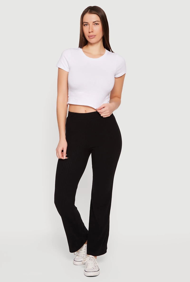Brushed Ribbed Knit Straight Leg Pants