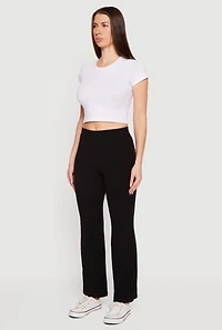 Womens Brushed Ribbed Knit Straight Leg Pants,