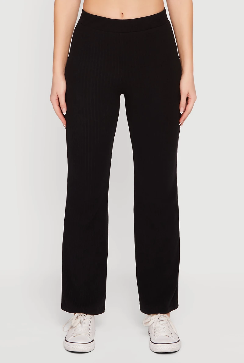 Brushed Ribbed Knit Straight Leg Pants