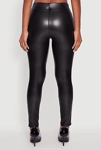 Womens Faux Leather Fleece Lined Pintuck Leggings, Black, Size M