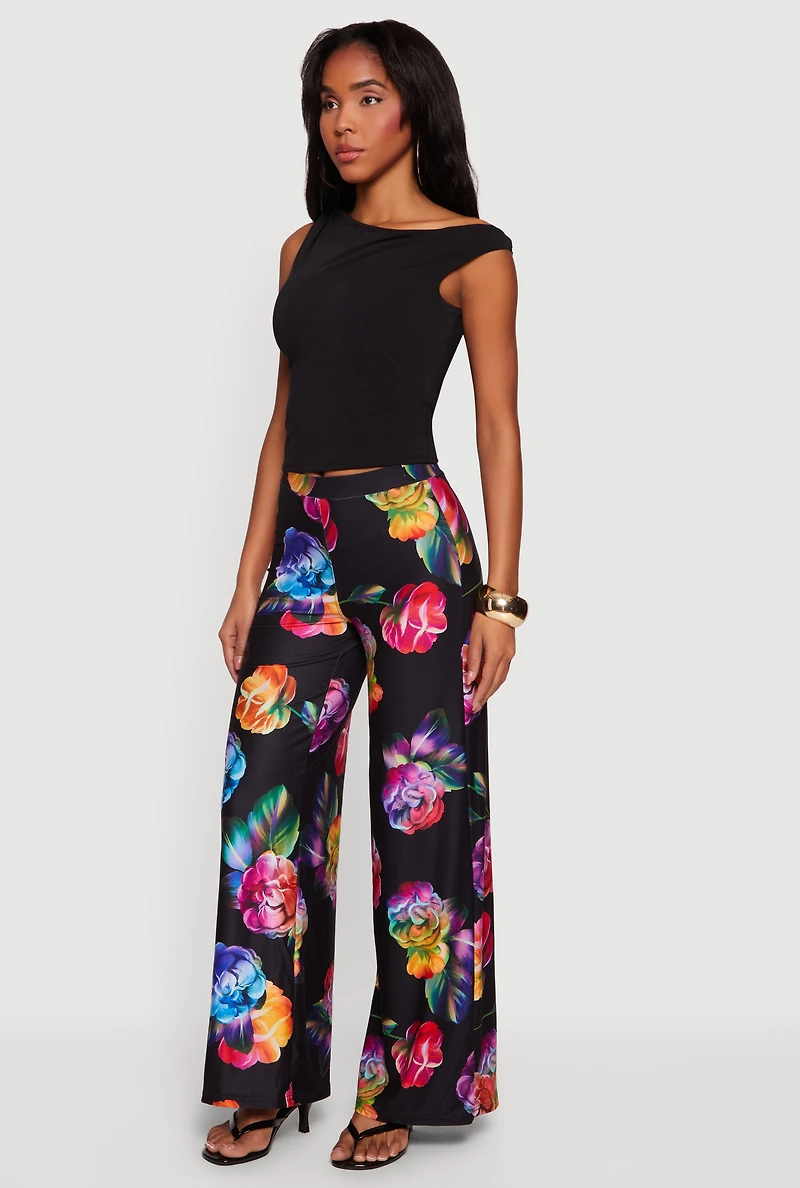 Floral Print Wide Leg Casual Pants