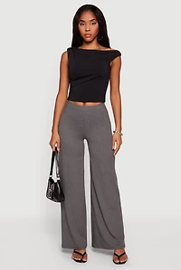 Marled Soft Knit Pull On Wide Leg Pants