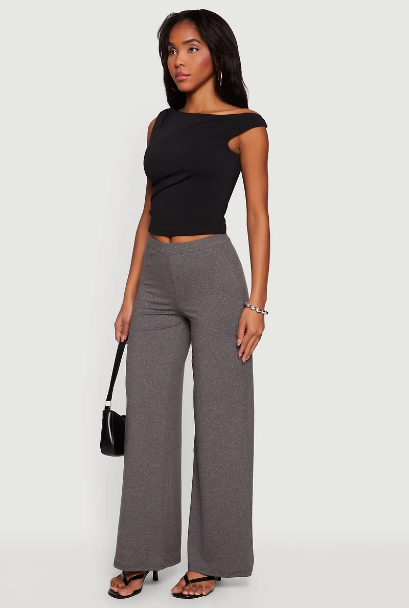 Marled Soft Knit Pull On Wide Leg Pants
