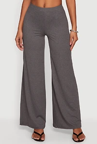 Marled Soft Knit Pull On Wide Leg Pants