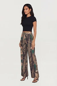 Tree Camo Soft Knit Pull On Wide Leg Pants