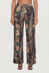 Tree Camo Soft Knit Pull On Wide Leg Pants