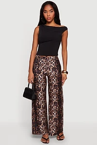 Leopard Print Soft Knit Pull On Pants