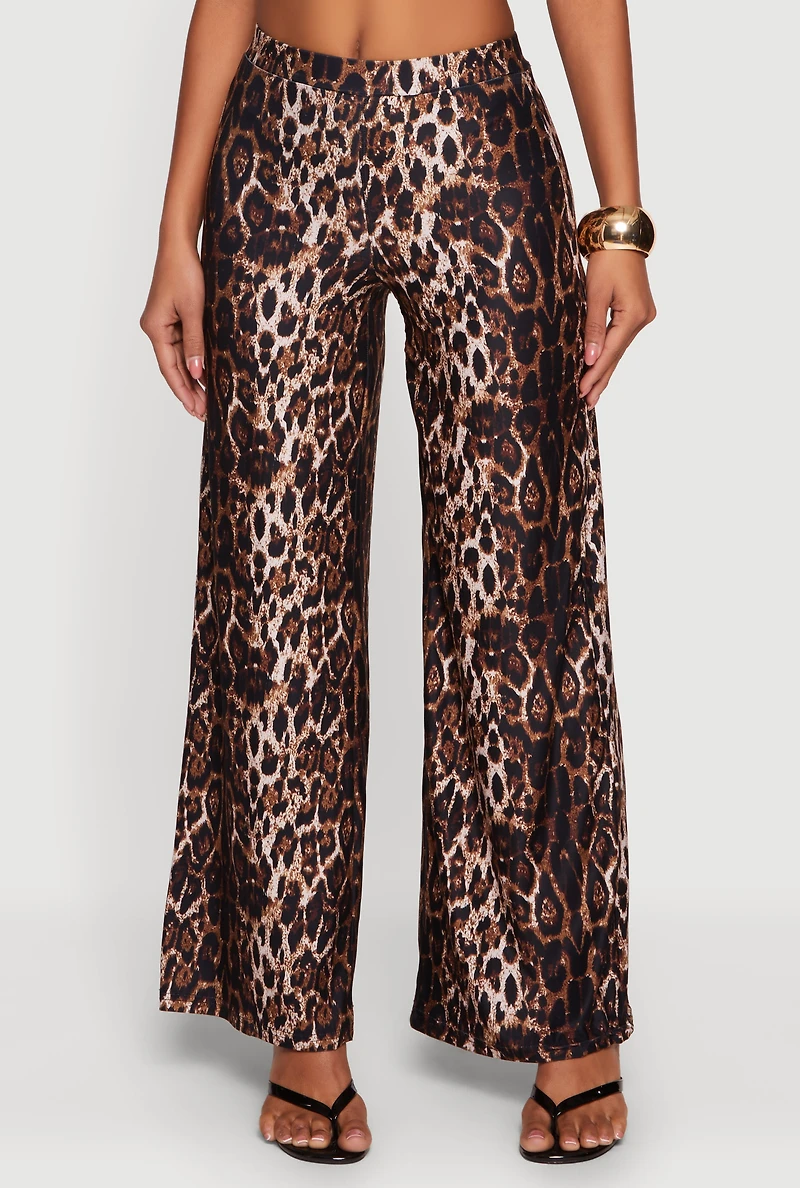 Leopard Print Soft Knit Pull On Pants