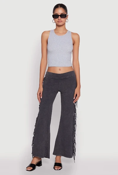 Womens Mineral Wash Fringe Side Flared Pants, Grey, Size XL