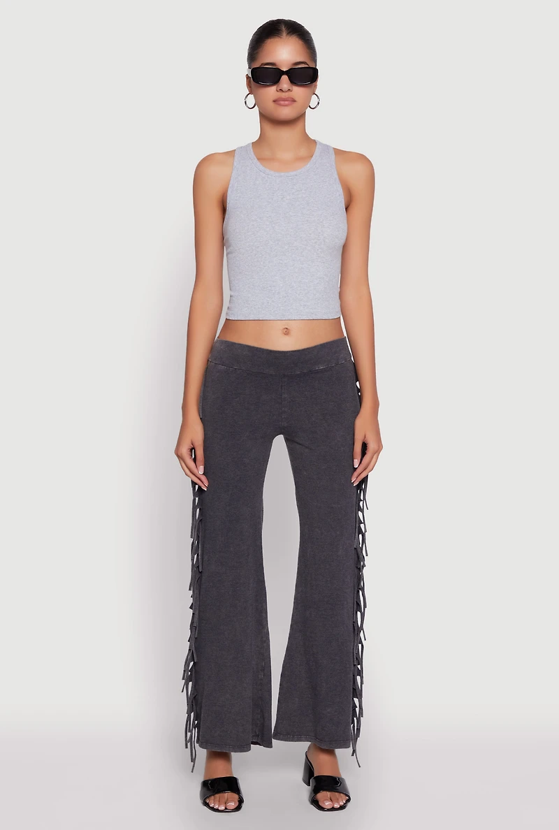Womens Mineral Wash Fringe Side Flared Pants, Grey, Size L