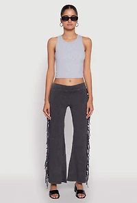 Womens Mineral Wash Fringe Side Flared Pants, Grey, Size L
