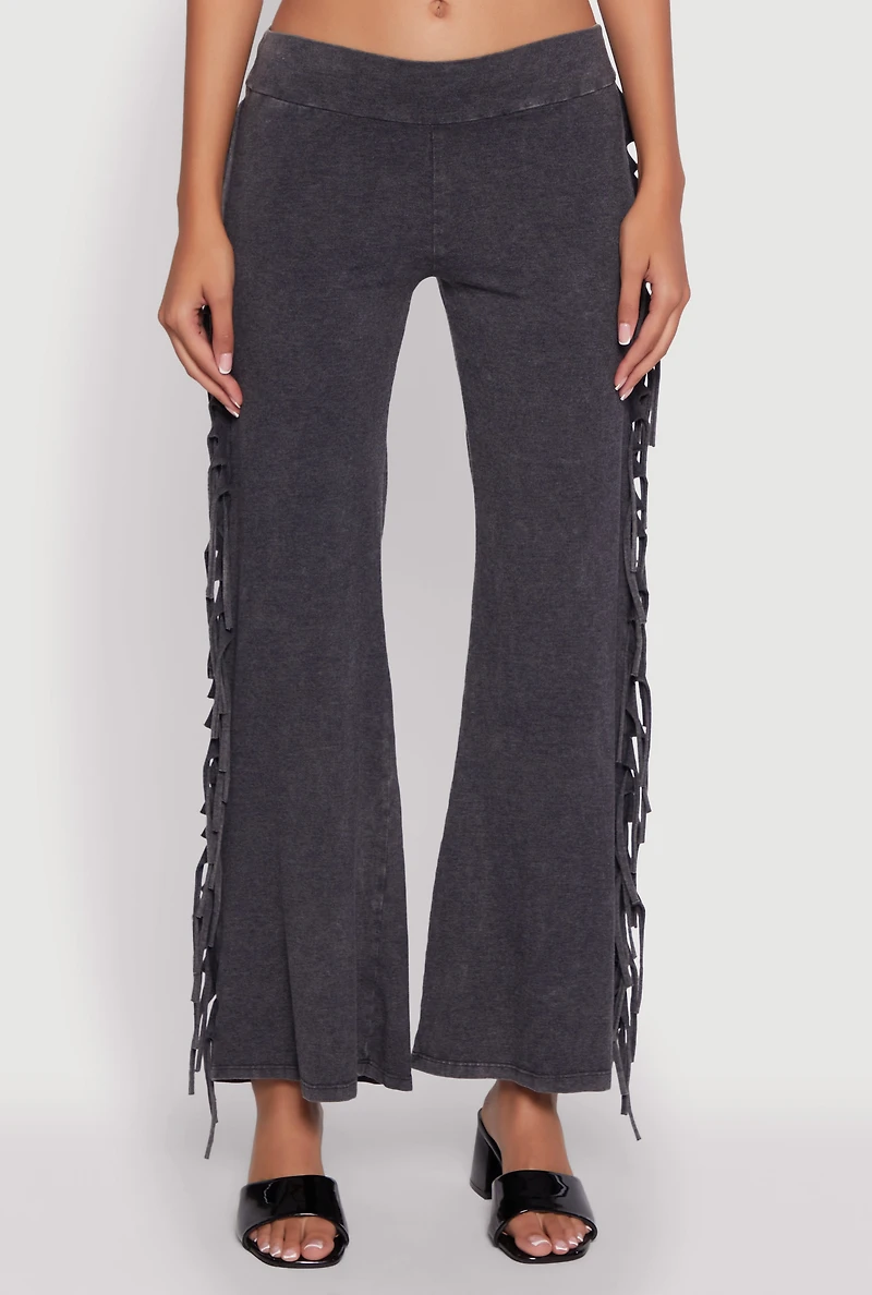 Womens Mineral Wash Fringe Side Flared Pants, Grey, Size S