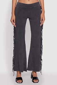 Womens Mineral Wash Fringe Side Flared Pants, Grey, Size S