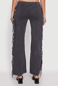 Womens Mineral Wash Fringe Side Flared Pants, Grey, Size L