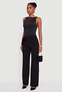 Womens 3D Flower Applique Pull On Pants, Black, Size M