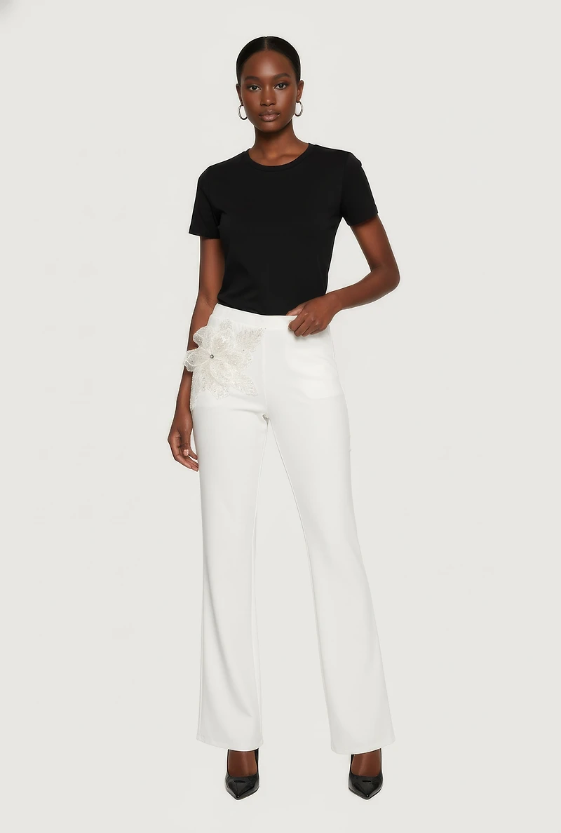 3D Flower Applique Pull On Pants