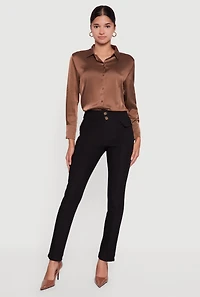Womens Slim Leg Scuba Dress Pants with Cargo Pockets, Black, Size M
