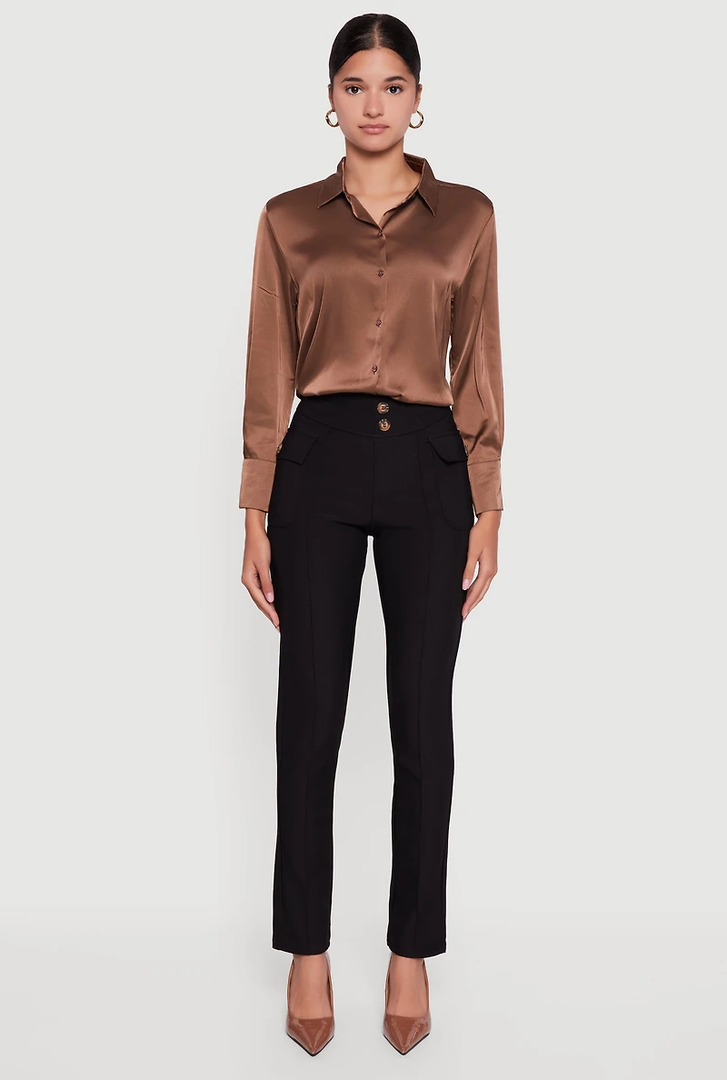 Womens Slim Leg Scuba Dress Pants with Cargo Pockets, Black,