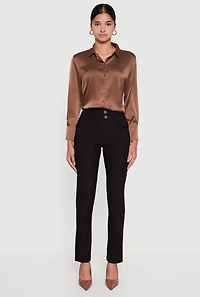 Womens Slim Leg Scuba Dress Pants with Cargo Pockets, Black,