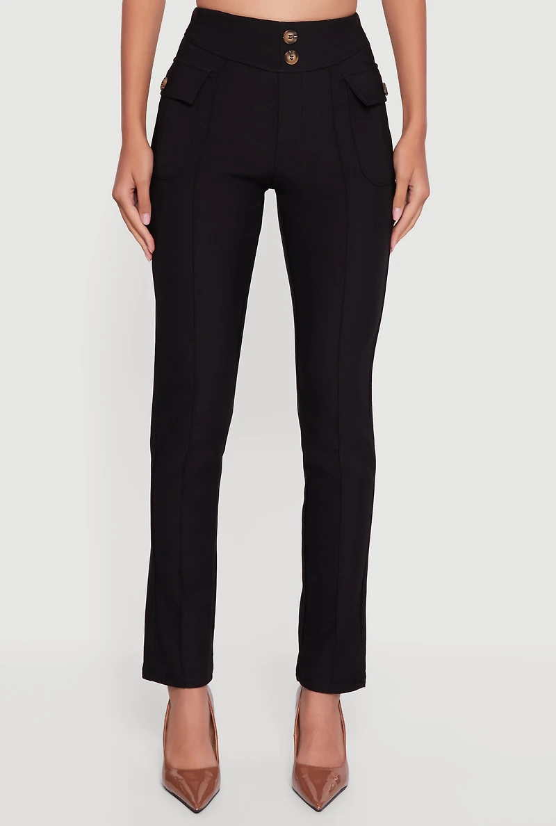 Womens Slim Leg Scuba Dress Pants with Cargo Pockets, Black, Size M