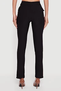 Womens Slim Leg Scuba Dress Pants with Cargo Pockets, Black, Size M