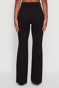 Womens High Waisted Crepe Knit Tie Front Dress Pants, Black,