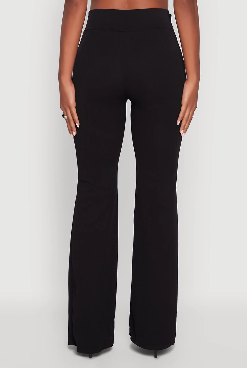 Womens High Waisted Crepe Knit Tie Front Dress Pants, Black, Size S
