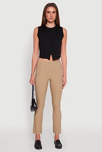Womens Mid Rise Slim Straight Leg Stretchy Dress Pants, Khaki, Size S