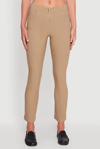 Womens Mid Rise Slim Straight Leg Stretchy Dress Pants, Khaki, Size S