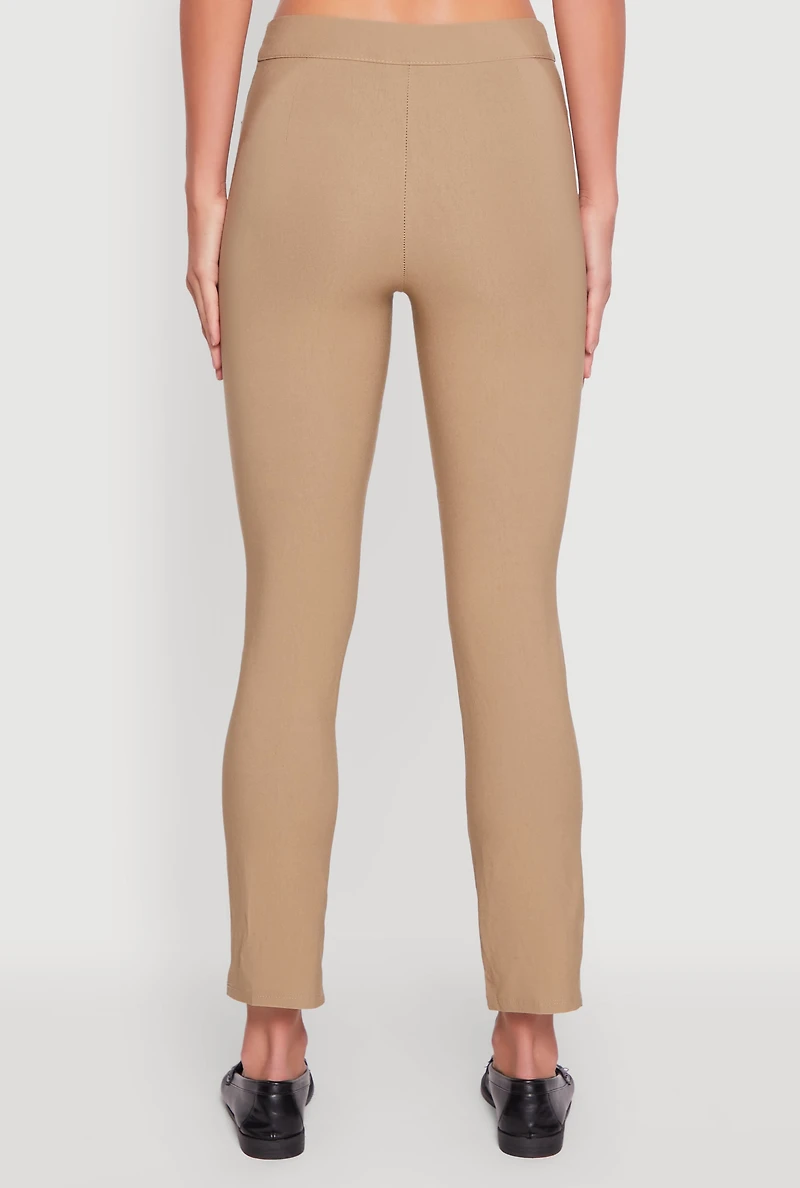 Womens Mid Rise Slim Straight Leg Stretchy Dress Pants, Khaki, Size S