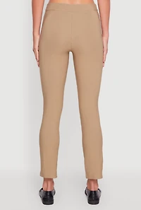 Womens Mid Rise Slim Straight Leg Stretchy Dress Pants, Khaki, Size S