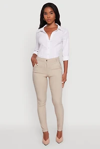 Womens Stretchy High Waisted Skinny Leg Chinos, Beige,