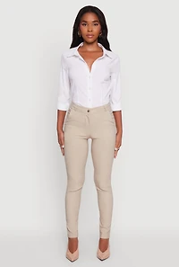 Womens Stretchy High Waisted Skinny Leg Chinos, Beige,