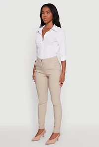 Womens Stretchy High Waisted Skinny Leg Chinos, Beige,