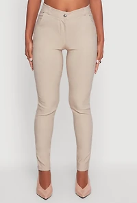 Womens Stretchy High Waisted Skinny Leg Chinos, Beige,