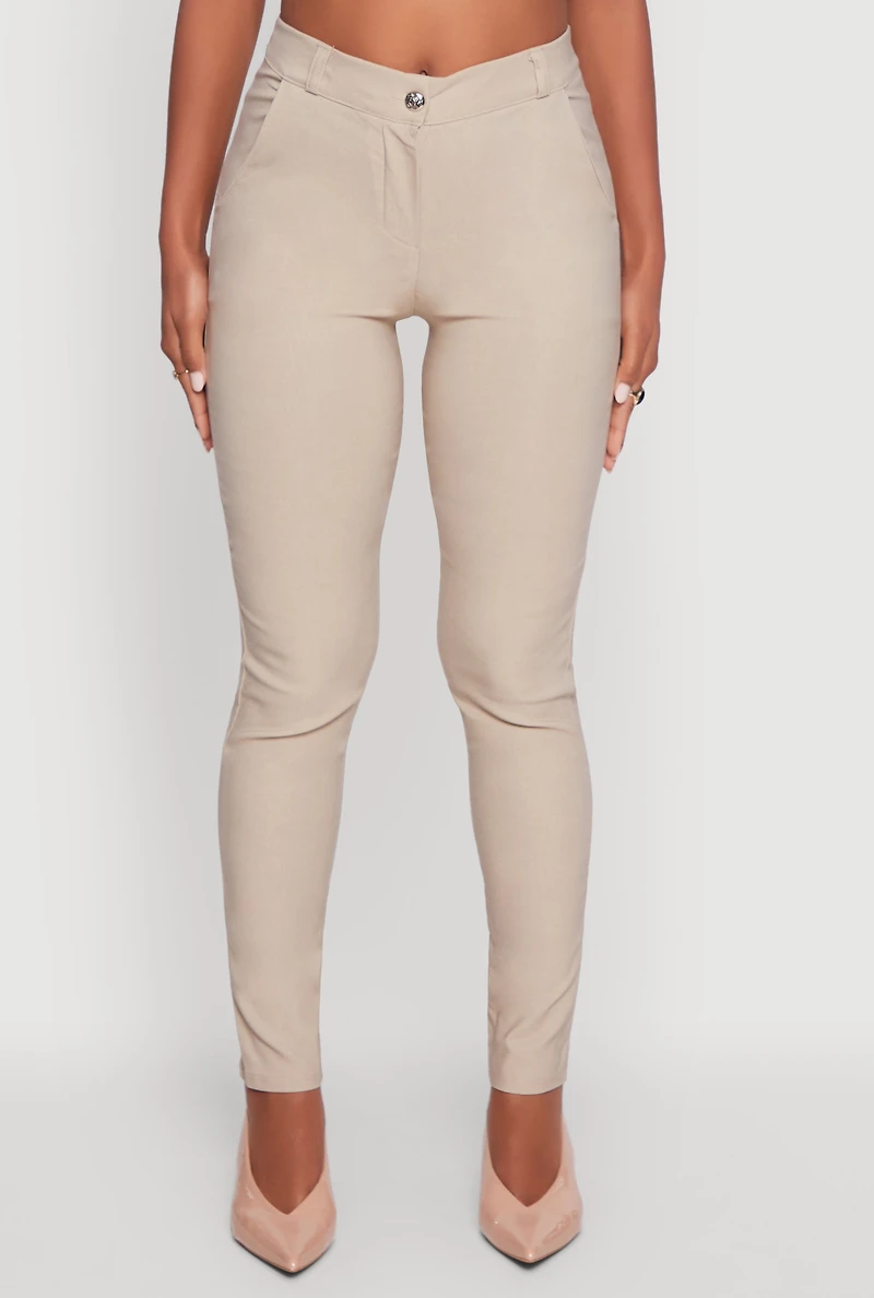 Womens Stretchy High Waisted Skinny Leg Chinos, Khaki, Size L