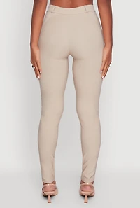 Womens Stretchy High Waisted Skinny Leg Chinos, Beige,
