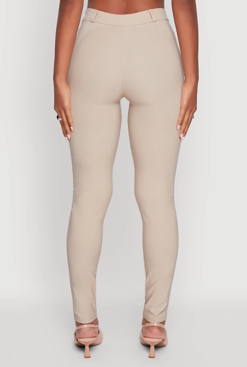 Womens Stretchy High Waisted Skinny Leg Chinos, Khaki, Size L