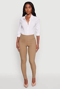 Womens Stretchy Pintuck High Waisted Skinny Leg Chino, Khaki, Size M