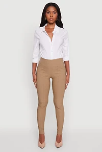 Womens Stretchy Pintuck High Waisted Skinny Leg Chino, Khaki, Size M