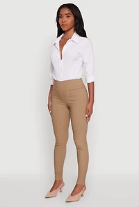 Womens Stretchy Pintuck High Waisted Skinny Leg Chino, Khaki, Size L