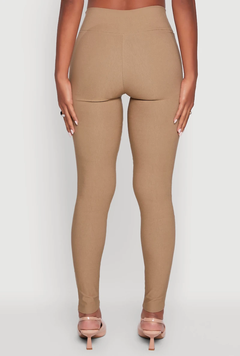 Womens Stretchy Pintuck High Waisted Skinny Leg Chino, Khaki, Size M