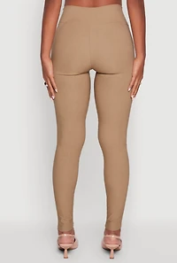 Womens Stretchy Pintuck High Waisted Skinny Leg Chino, Khaki, Size M