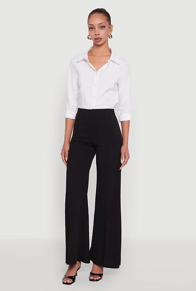 Womens High Waisted Wide Leg Crepe Knit Dress Pants, White, Size XL